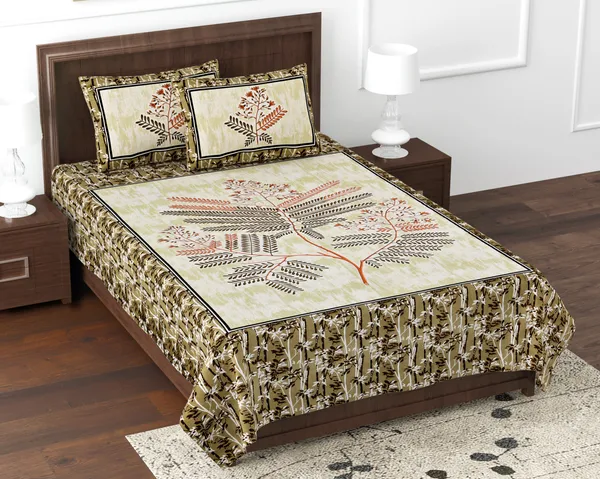 Yellow_Cotton_Botanical_Majesty_Double_Bedsheet_With_Pillow_Cover_70X100_Cm